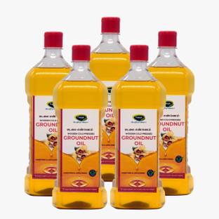 THANJAI NATURAL WOODEN COLD PRESSED GROUNDNUT OIL 100% NATURAL 1 X 5 BEST OFFER NO PRESERVATIVES UNREFINED Groundnut Oil Plastic Bottle