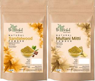 BE HERBAL Sandalwood+Multani Mitti Powder For Combo Face Pack, Skin whitening 100% Natural