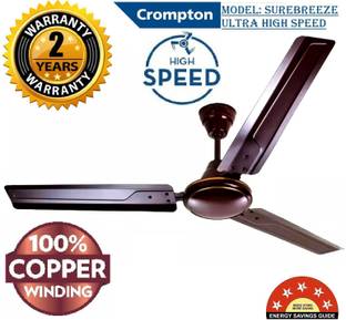 Crompton SUREBREEZE ULTRA HIGH SPEED 100% COPPER MOTOR DOUBLE BALL BEARING LONG LASTING with 24 Months Warranty Ultra High Speed 1200 mm Ceiling Fan