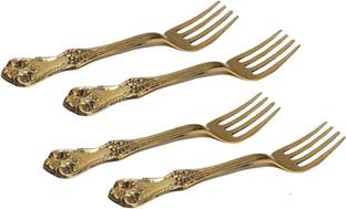 A & H ENTERPRISES Forks Set of 4 pieces Brass Dinner Forks Floral Daily Multipurpose Use Brass Dinner Fork Set