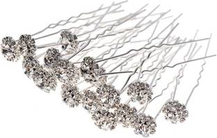 TopLine Chauhan 12pc Crystal Silver Metal Flower Decoration Juda Pin For Hair |Pearl Pin Styling Hair Pin