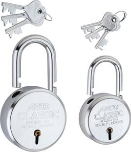 Azco Classic 65mm, 8 Levers,Double Lock with Silver Chrome Finish (combo Offer) 2 Padlock