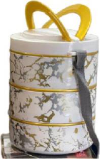 Worricow 3 Containers Lunch Box White (Pack Of 1) 3 Containers Lunch Box