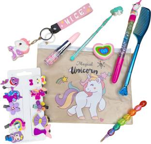 fastgear Stylish Combo of Multiple Pens with Transparent Pouch and Hair Clips (Pack of 9) Stationery Set