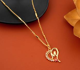 VADDORIYA SALES M letter pendants gold plated new model design with 19inch chain for girls/women Gold-plated Cubic Zirconia Alloy Pendant
