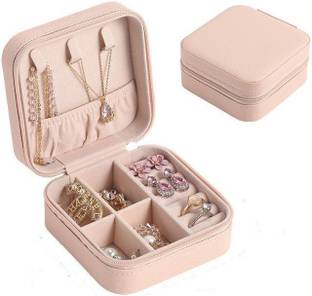 CareVego Leather Small Jewellery Storage Case for Earring Necklace Ring Bracelet Accessories - Pink