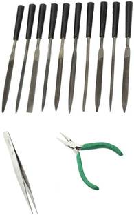 TOOLBUX Pack of 3 -10 Pc Needle File Set Tweezer Gold Testing Stone