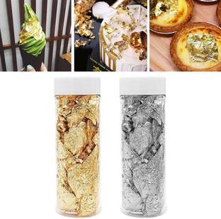 ALAMDAAR 1 Golden & Silver Foil Flake For Decorating & Other Sweets Baking Glitters Cake Topper