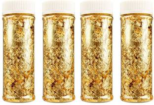 ALAMDAAR 4 Golden Foil Flakes For Decorating Cake Borders & Other Sweets Baking Glitters Cake Topper