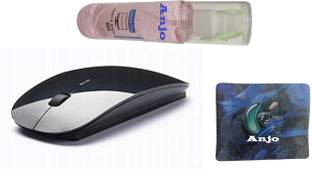 ANJO Combo of Ultra Slim Wireless Mouse, Mouse Pad & Cleaning Gel 100ml Wireless Ambidextrous Optical  Gaming Mouse