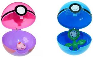 Delite New Fun POKEMON 2 Multi Color Poke Balls with Mini Toy Figure cute monster