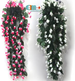 OM COLLECTIONS Artificial Creepers Hanging Flower for Indoor Home Office Wall Decoration Multicolor Rose Artificial Flower  with Pot