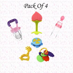 Saugat Traders Rattles Toys (Set of 3) with One Teether and Nibbler and Feeder Rattle