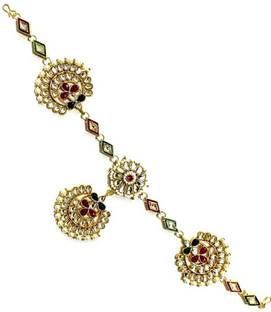 NIKYANKA rajputi jewellery golden red green kundan mathapatti shishful Hair Chain