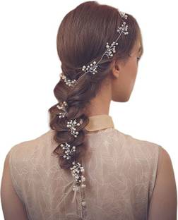 SAMYAK Beautiful Wedding Bridal Veni Pearl Headdress Hair Extension