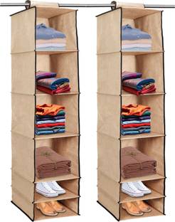 Home Style India Non Woven 6 Shelf / Compartment Closet Cloth Hanging Organizer (2 Pcs, Beige) Closet Organizer