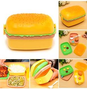 Akvanar Burger Shape Lunch Box Tiffin Leak Proof for School Office 500 ml 3 Containers Lunch Box