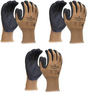 Techtion SPLENDOR LITE MULTIPRO Brown Black Coating Safety Gloves Pack of 3 Pairs Nitrile, Latex  Safety Gloves