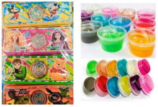 imtion 2 in 1 ( 2 Crystal slime jelly toy + 3 Goli game jometry box Pencil box kit toy