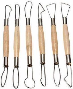 Brightlance Pottery 6 pc Wooden Handle Clay Carving Tools and Pottery Sculpture Tools Set
