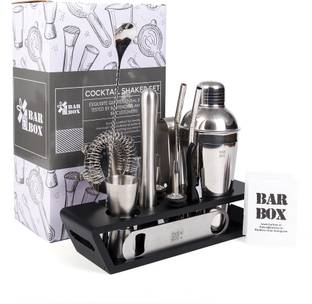 bar box Tool with Stylish Bamboo Stand|Perfect Home Bartending Kit 14 - Piece Bar Set