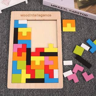 GREEN WAY Tetris Puzzles for Kids , Wood Intelligence Brain Games Building Blocks 40 Pcs