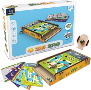 Webby DIY Wooden Marble Zig Zag Game with 4 Themes, Table Top Game for Kids and Adult Party & Fun Board Game
