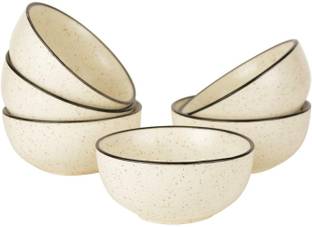 KV Crockwares Ceramic Dessert Bowl White Matt Finish with Black Border Ceramic Dessert Serving Bowl Set