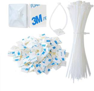 BHOOLU&GOOLU Self Adhesive Cable Tie Bases With 100 PCS Cable Tie (Length -100mm) Nylon Hook & Loop Cable Tie