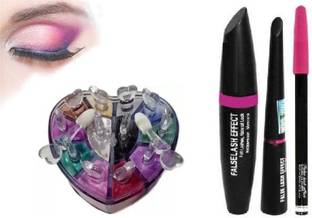 Lele Combo of Waterproof Eyeliner,Mascara, Eyebrow Pencil and 12 color eyeshadow shimmer Powder C-17