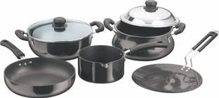 VINOD Black Pearl Plus Hard Anodised Cookware Set of 5- 24 cm Deep Kadai with lid Induction Bottom Cookware Set
