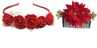 VinshBond Baby Hair Band Flower Headband & Comb Flower Kids Girls Baby, Red Hair Clip