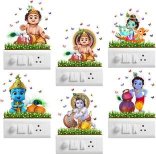 DivineDesigns 13 cm Shree Krishna & Butterflies Sticker Self Adhesive Sticker