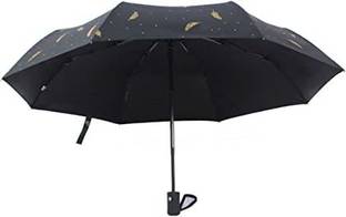 HOUSE OF QUIRK Ultra Light and Small Mini Umbrella with Carrying Pouch (Black Feather) Umbrella