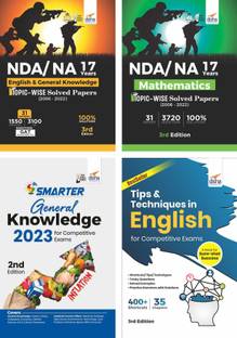 NDA/NA 17 years Mathematics, English & General Knowledge Topic-wise Solved Papers (2006 - 2022) with Smarter GK 2023 & English Tips Books (set of 4 Books) 7th Edition