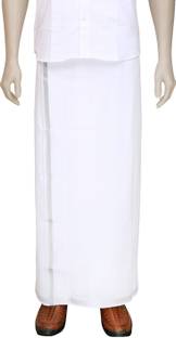 kkv Cotton White Silver Jari Solid Men Dhoti