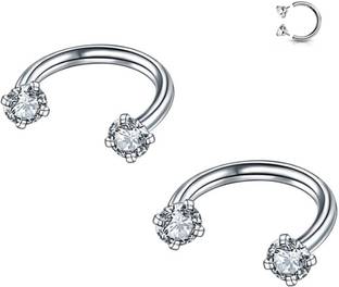 GadgetsDen Mini Cute Tragus Helix Septum Cartilage Ear Lobe Nose Horseshoe Piercing Cubic Zirconia Metal Stud Earring