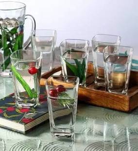 Chashhakah (Pack of 12) Square shape regular Water ,Juice and beer Glasses -12 Pieces, Transparent Glass Set Water/Juice Glass