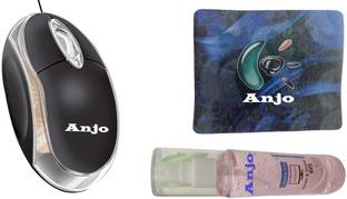 ANJO Combo Wired LED Mouse (Black), Mouse Pad & Cleaning Gel Spray 100ml Wired Ambidextrous Optical  Gaming Mouse