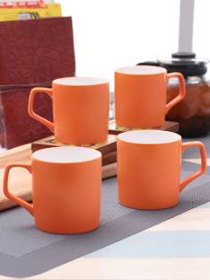 CLAY CRAFT Solid Plain Orange Color - Set of 4 Ceramic Coffee Mug