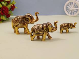 WELLWISHERS CRAFT Wellwishers Craft Gold 3 Elephant Idol & Showpiece For Home Decor And Gift Decorative Showpiece - 6 cm (Metal, Gold) Decorative Showpiece  -  6.2 cm