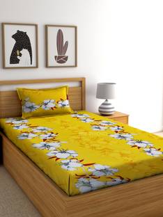 RD TREND 180 TC Cotton Single Floral Fitted (Elastic) Bedsheet