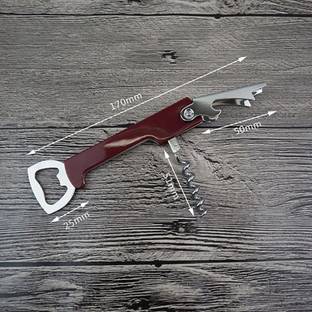 Nexshop ™Brown 3 in 1 Wine Cork Opener Knife Multifunction Folding Bottle Opener Multifunction Bottle Stainless Steel Wine Corkscrew Beer Bottle Can Remover Bottle Opener
