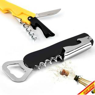 Nexshop ™3 in 1 Wine Cork Opener Knife Multifunction Folding Bottle Opener Multifunction Bottle Stainless Steel Wine Corkscrew Beer Bottle Can Remover Bottle Opener