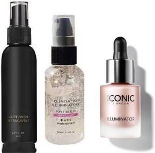 Pleev Premium Matte Makeup Fixer+Primer+ultra smooth shiner highlighter Combo (Pack of 3)