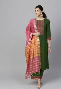 Creationrajvi Shopsy-CR_Ganga green XL Self Design Kurta, Palazzo & Dupatta Set