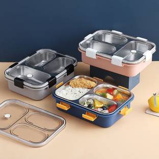 Shopper52 3 Compartment Insulated Lunch Box Stainless Steel Tiffin Box 3 Containers Lunch Box