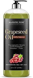 Majestic Pure Grapeseed Oil 100% Pure & Natural Massage and Carrier oil, 16 fl oz