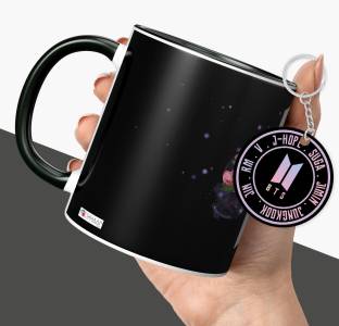 NH10 DESIGNS BTS Printed Cup with Keychain BTS Cup BTS Gift Set For Girls Boys (B61BMK60) Ceramic Coffee Mug
