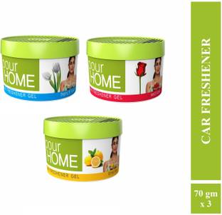 POUR HOME Lime, Rose, French Fusion Car Freshener Diffuser Car Freshener Gel Can Set of 3 (Lime, Rose,French Fusion )
